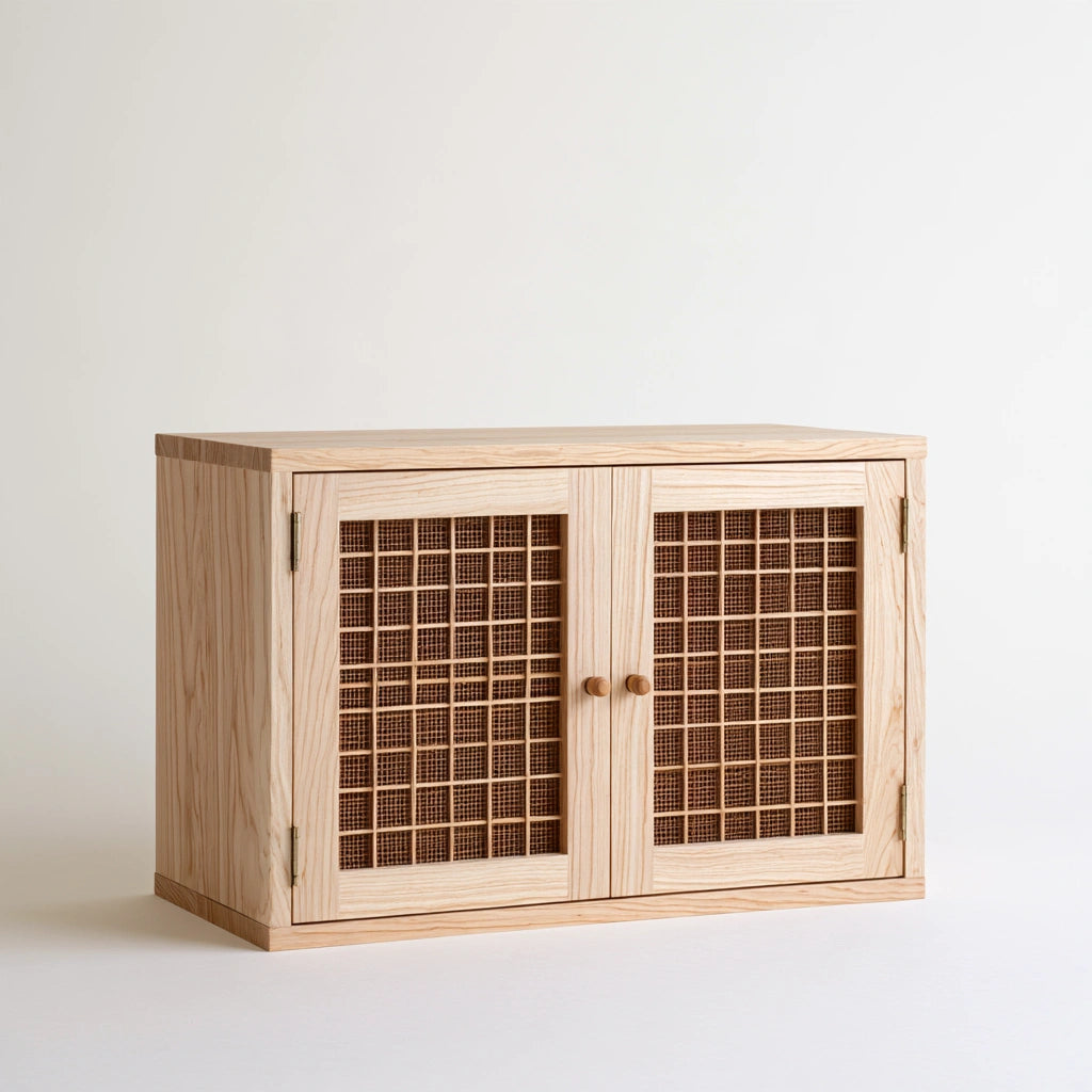 Meuble de rangement en bois, coloris brun naturel