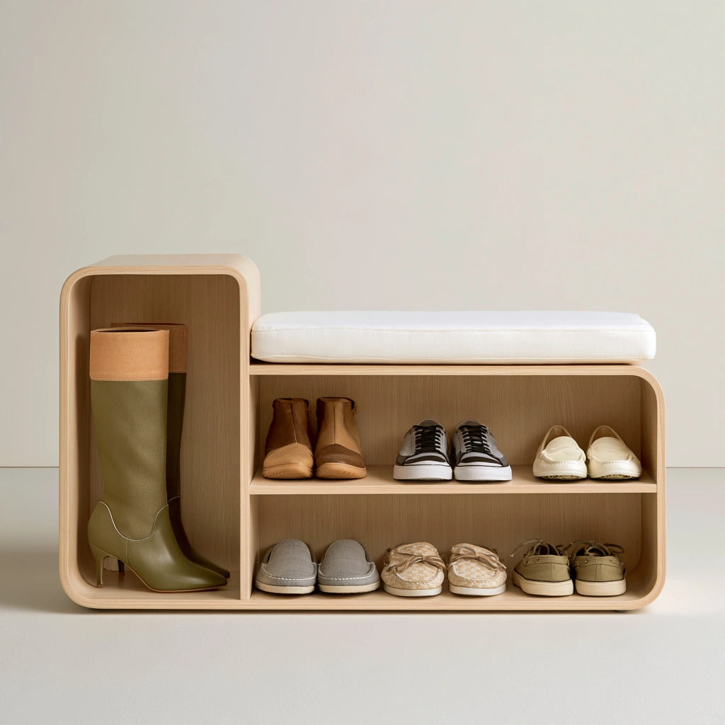 Banc à chaussures avec rangement en bois, coloris brun clair