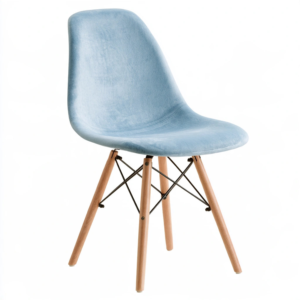 Chaise de salle à manger en velours, coloris bleu clair