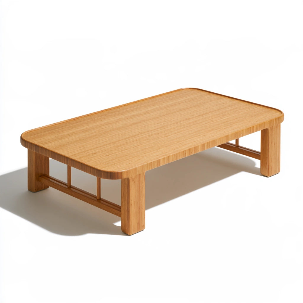 Table basse en bambou en bambou, coloris brun clair et blanc