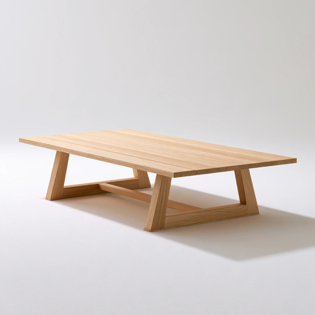 Table basse en bois naturel de couleur brun clair, design simple et élégante, parfaite pour salon ou espace de détente.