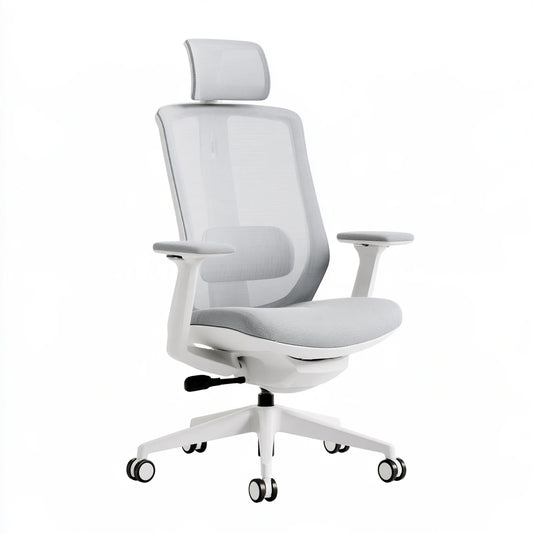 Fauteuil de bureau ergonomique aux lignes épurées, coloris gris clair et blanc