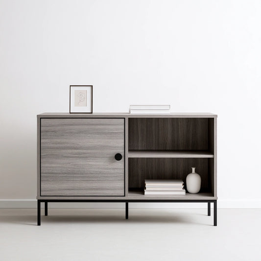 Meuble de rangement en bois, coloris gris clair