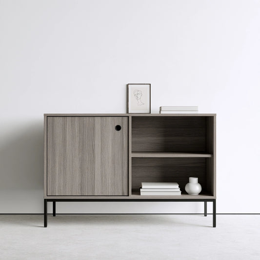 Meuble de rangement en bois, coloris gris clair