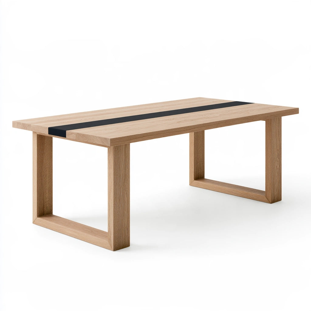 Table à manger en bois finition chêne, coloris brun clair
